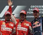 Fernando Alonso, Felipe Massa, Sebastian Vettel, Hockenheim, de Duitse Grand Prix (2010) (1e, 2e en 3e Classified)