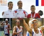 Yohann Diniz kampioen 50 km snelwandelen, en Sergey Bakulin Grzegorz Sudol (2e en 3e) van het Europees Kampioenschap Atletiek 2010 in Barcelona