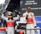 Lewis Hamilton viert zijn overwinning op Spa-Francorchamps, België Grand Prix 2010