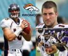 Quarterback Tim Tebow gevoetbald in de Denver Broncos.