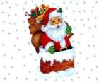 Santa Claus of Kertsman komt binnen via de schoorsteen beladen met vele geschenken
