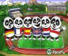 Verschillende Panfu panda T-shirts van een aantal nationale teams