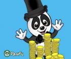 Panda erg blij kijken vele munten Panfu