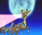 Rudolph Rendier vliegen in de voorkant van de magische rendieren van de Kerstman slee