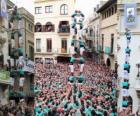 Historische, menselijke toren, 'castell', twee personen voor acht niveaus, opgeworpen en ontslagen door Castellers de Vilafranca de 01 november 2010