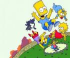 De Simpson broers met vrienden Milhouse en Nelson springen op een trampoline