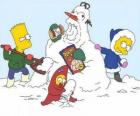 Bart, Lisa en Maggie maken een sneeuwpop