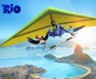 Blu ara, Toucan Rafael Jewel en een deltavlieger vliegen over de stad Rio de Janeiro