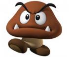 Goomba, vijanden van Mario, een soort paddestoel met de voeten