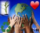 Dag van de Aarde, 22 april. Een gelukkige wereld, een wereld van recycling en liefde voor het milieu