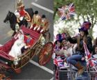 Britse Royal Wedding tussen prins William en Kate Middleton, wandelen in het vervoer door de burgers acalamados