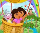 Dora the Explorer en haar aapje Boots vriend in ballon