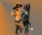 De Gelaarsde Kat dansen met Kitty de poes
