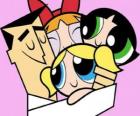 De Powerpuff Girls in armen van Professor Utonium