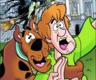Scooby-Doo en zijn vriend Shaggy weglopen bang