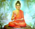 Tekening van Gautama Boeddha zitten, is de centrale figuur van het boeddhisme