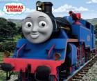 Belle, de grote en dappere blauwe locomotief heeft twee waterkanonnen om te blussen brand