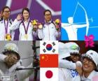 Podium vrouwen boogschieten team, in het zuiden, Korea, China en Japan - Londen 2012 -