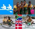 Mannen lichtgewicht vier-zonder-vier, Zuid-Afrika, Verenigd Koninkrijk en Denemarken - Londen 2012 - roeien podium