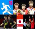 Podium Tafeltennis vrouwen team, China, Japan en Singapore, Londen 2012