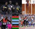 Podium Atletiek 800 m mannen, David Rudisha (Kenia), Nijel Amos (Botswana) en Timothy Kitum (Kenia), Londen 2012