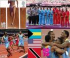 Atletiek 4 x 400 m mannelijke podium, Bahama's, Verenigde Staten en Trinidad en Tobago, Londen 2012