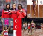 Podium Atletiek, vrouwen 1.500 meter, Aslı Çakır Alptekin, Gamze Bulut (Turkije) en Maryam Yusuf Jamal (Bahrain), Londen 2012