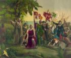 Christoffel Columbus met het zwaard in bezit neemt van de nieuwe landen