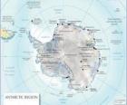 Kaart van Antarctica. De Zuidpool is op Antarctica