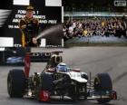 Kimi Raikkonen viert zijn overwinning in de Grand Prize van Abu Dhabi 2012