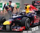 Sebastian Vettel, F1 World Champion 2012 met Red Bull Racing, is de jongste drie keer kampioen