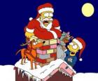 Homer en Bart Simpson helpen Santa Claus met geschenken