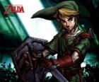 Link met zwaard en schild in de avonturen van The Legend of Zelda game
