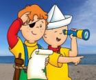 Caillou en Leo spelen piraten en het zoeken naar schatten met de kaart