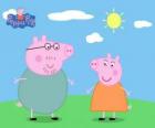 De ouders van Peppa Pig lopen onder de zon