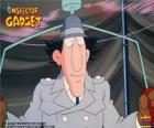 De Inspector Gadget met behulp van een van zijn gadgets, de helikopter uit de hoed