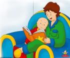Caillou leest een boek met zijn vader