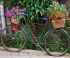 Fiets met manden vol met bloemen