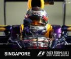 Sebastian Vettel viert zijn overwinning in de Grand Prix van Singapore 2013