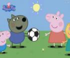 Peppa varken spelen de bal met zijn vrienden