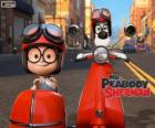 Mr. Peabody en Sherman op de motorfiets met zijspan