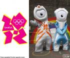 Logo en de mascottes van de Olympische spelen in Londen 2012, Wenlock en Mandeville, waar 10568 atleten uit 204 landen deelgenomen aan
