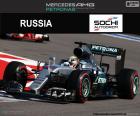 Lewis Hamilton, tweede in de Grand Prix van Rusland 2016 met zijn Mercedes