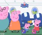 Peppa Pig familie gaat op vakantie met het vliegtuig te zien van grootouders