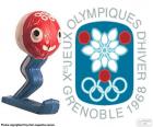 Logo en mascotte Schuss van de Olympische Winterspelen van 1968, die in Grenoble (Frankrijk) werd gevierd. Waar deelgenomen 1158 atleten uit 37 verschillende landen