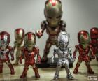 Verschillende figuren van Iron Man, de Marvel superheld