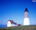 De vuurtoren bij punt Judith, gevestigd in Washington County in de staat Rhode Island, Verenigde Staten