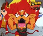 Blazion is het een vurige Leeuw yo-kai met een wit litteken op zijn voorhoofd