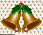 Tekening van twee kerst bells Verenigd door een Holly verlaat