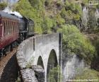 Trein die door een viaduct loopt